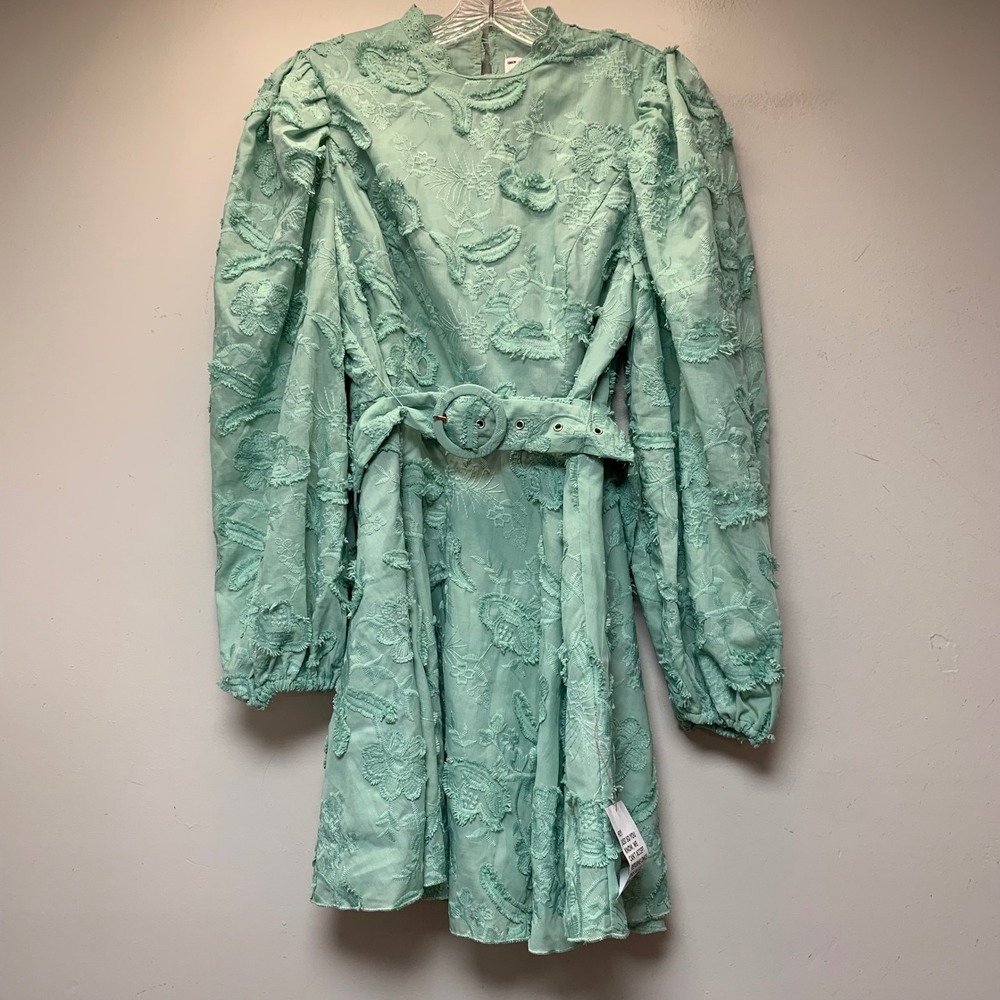 ASOS DESIGN Mini Dress Womens 10 Sage Green Excellent‎ Floral Textured Belted